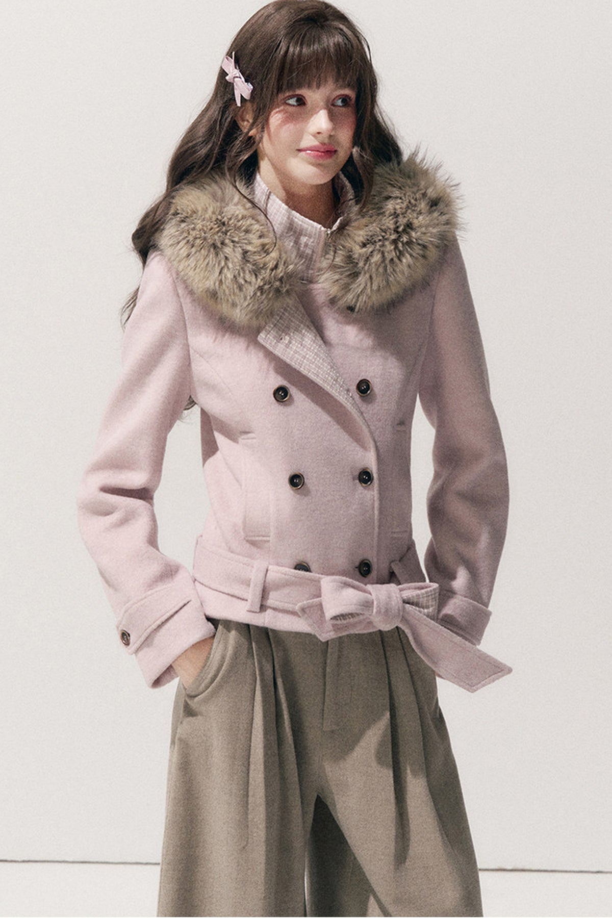 Double-Breasted Hooded Wool Jacket