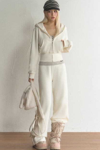 Short Hooded Sweatshirt Jacket and Pants Set-Up