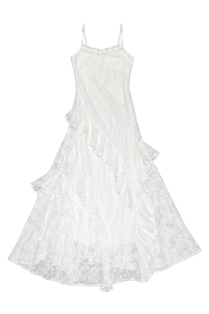 Petite Gray Wool Blazer and White Lace Slip Dress Set-Up