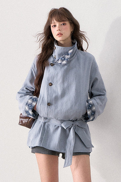 Mint Plaid Patchwork Trench Coat