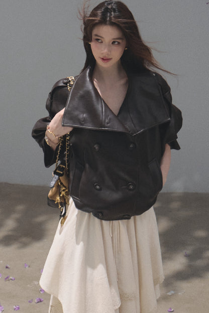 Knight-Style Oil-Waxed Leather Trench Jacket