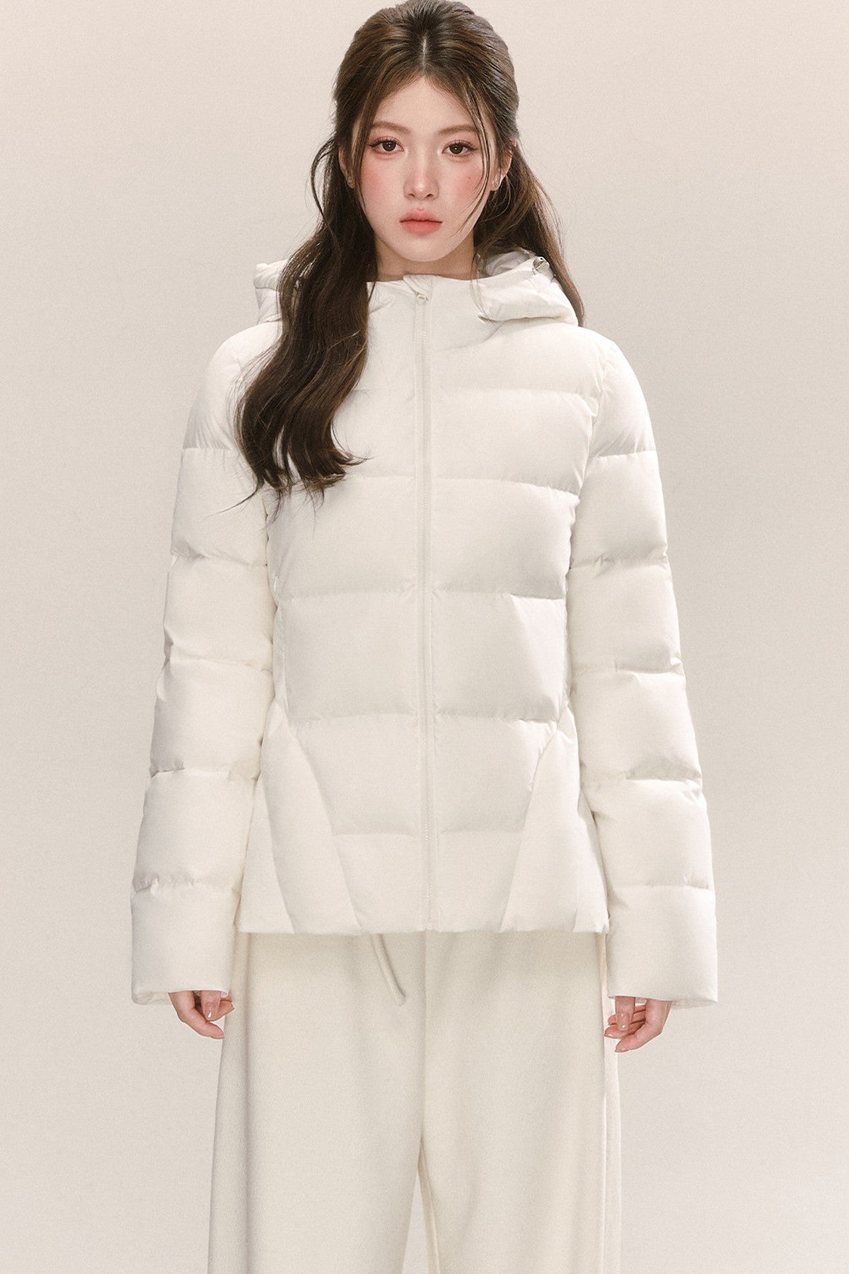 White Deconstructed Hooded Down Jacket