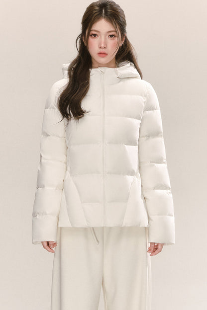 White Deconstructed Hooded Down Jacket