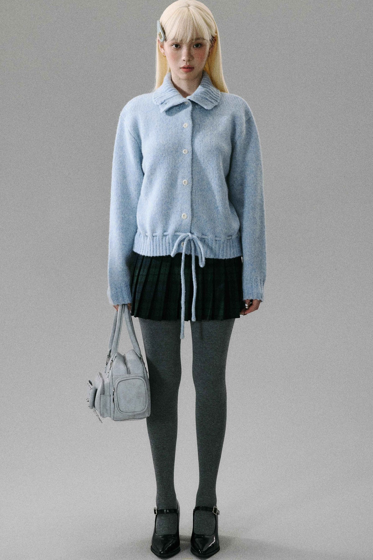 Wool Plaid Pleated Half Skirt