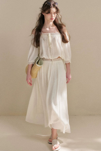 Irregular French Lace Off-Shoulder Set-Up