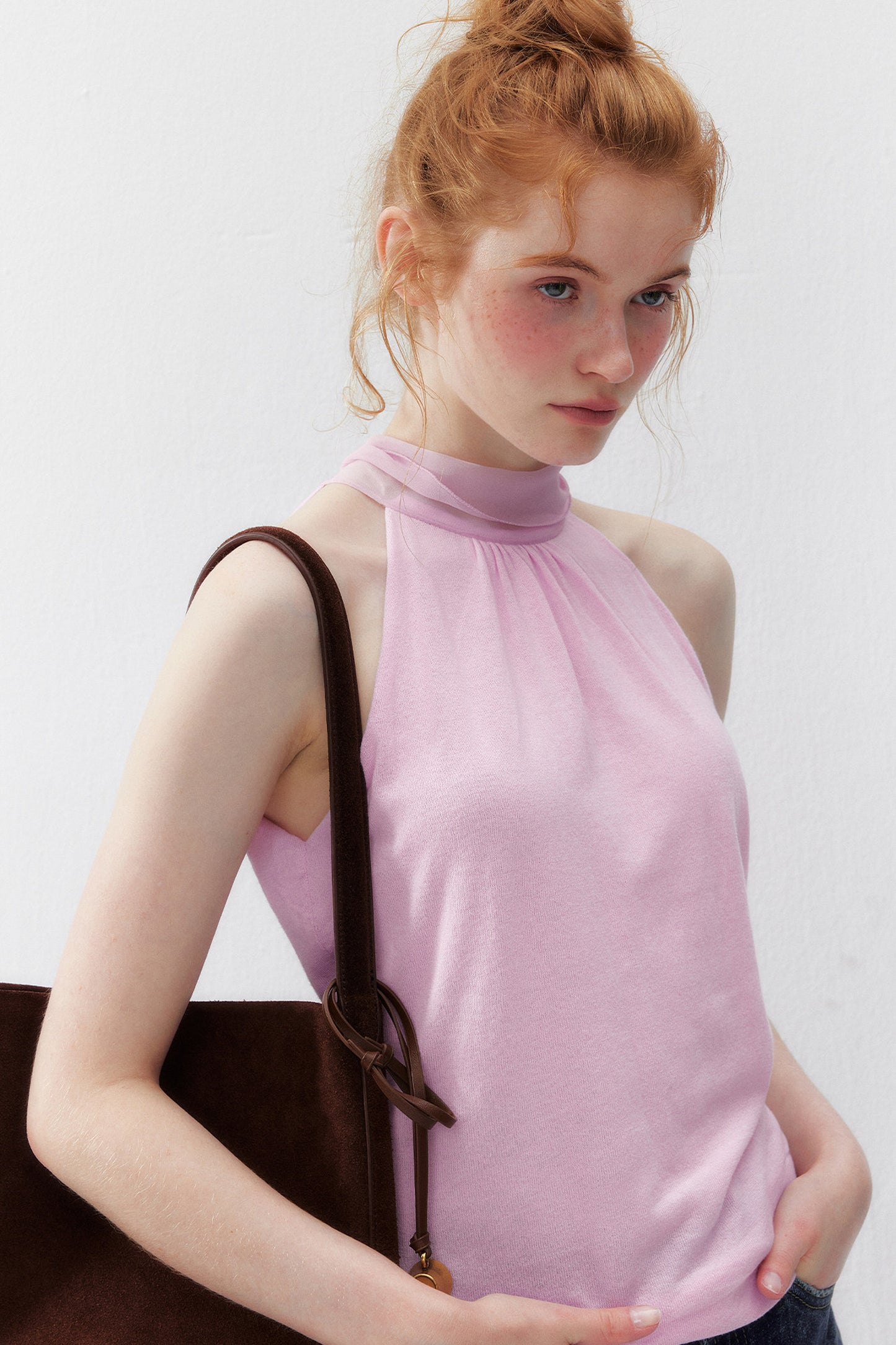 Cotton Silk Ribbon Sleeveless Halter Top