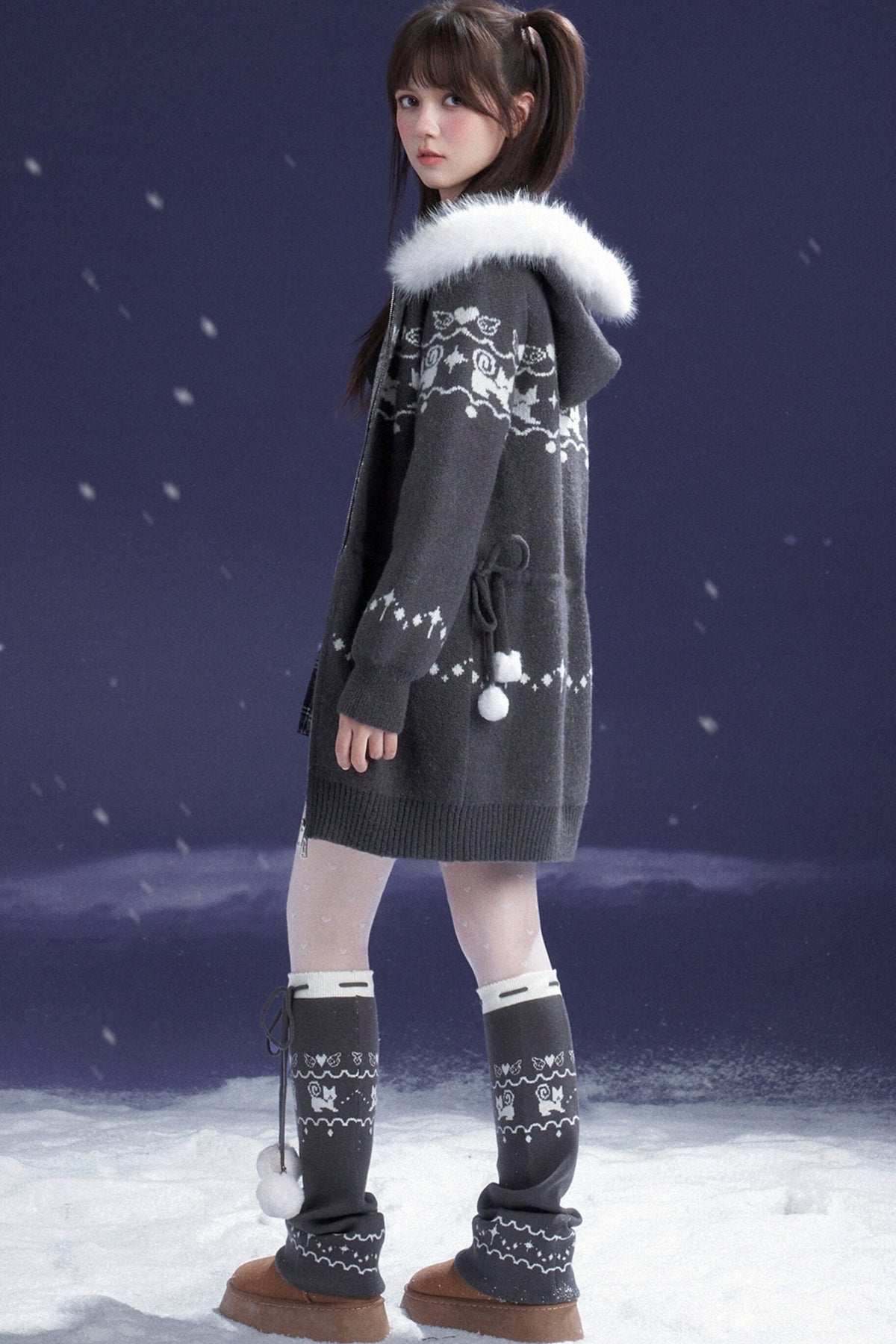 Fair Isle Cat Jacquard Dress Coat