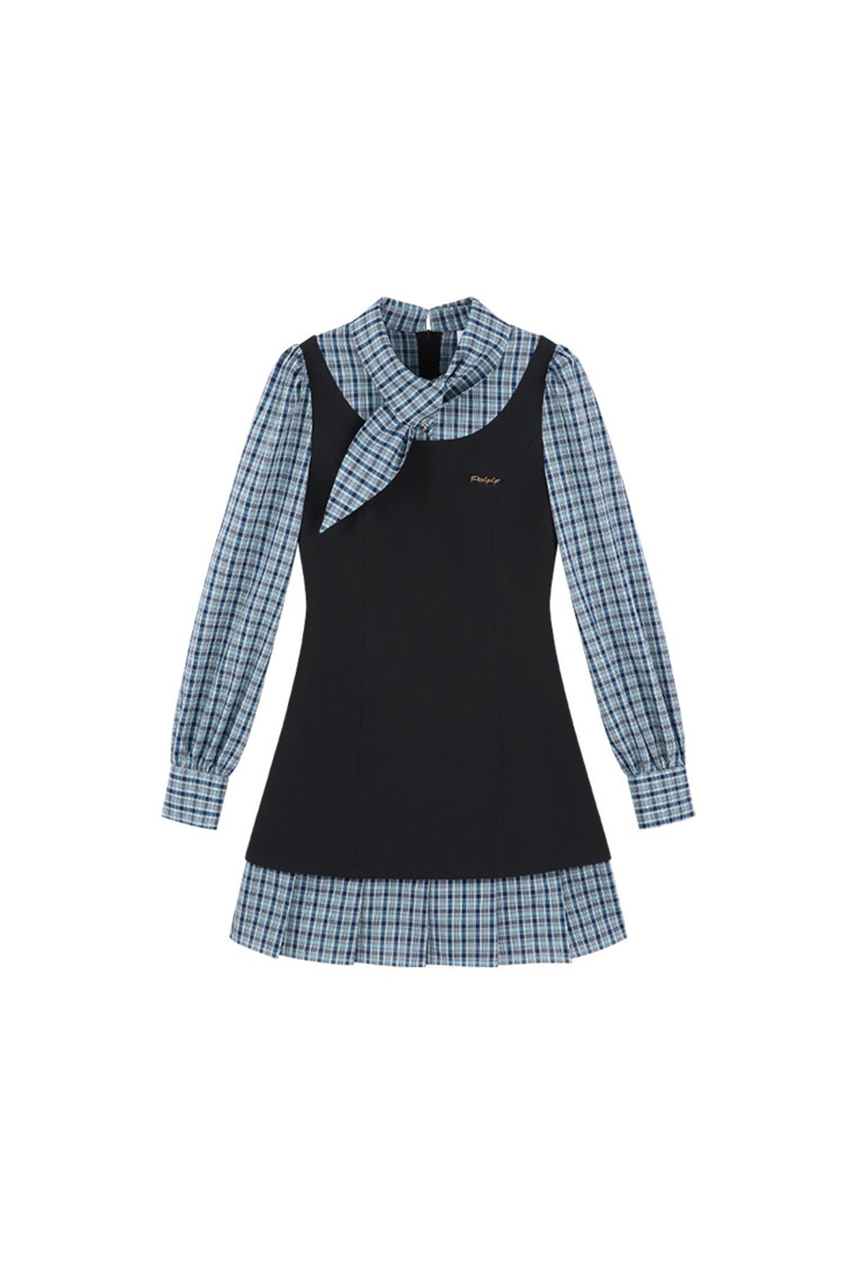 Blue Plaid Layered-Look Dress