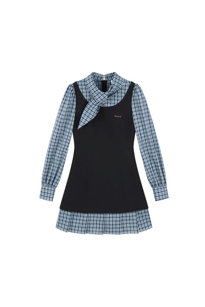 Blue Plaid Layered-Look Dress