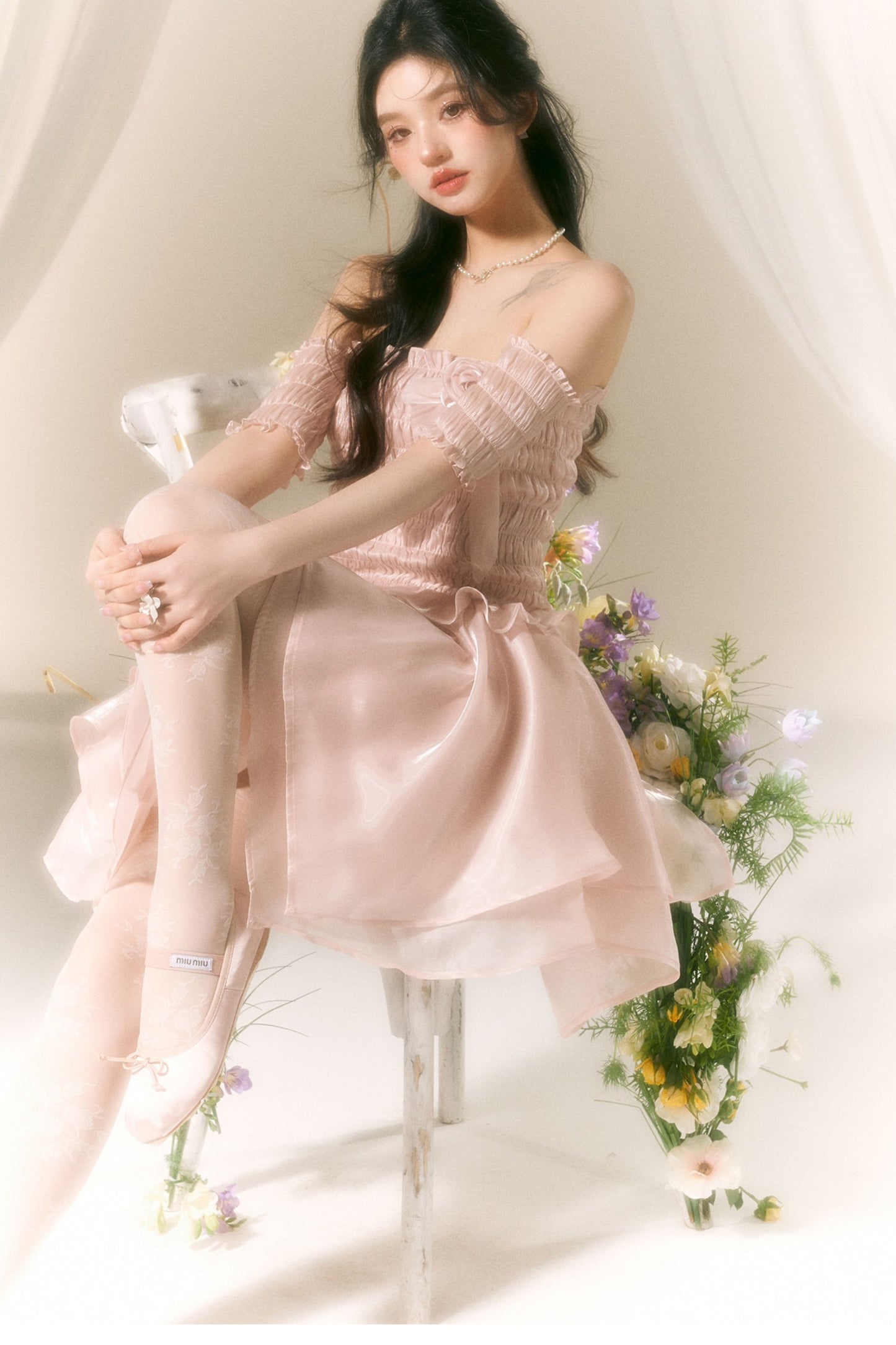 Off-Shoulder Satin Ballet Dress