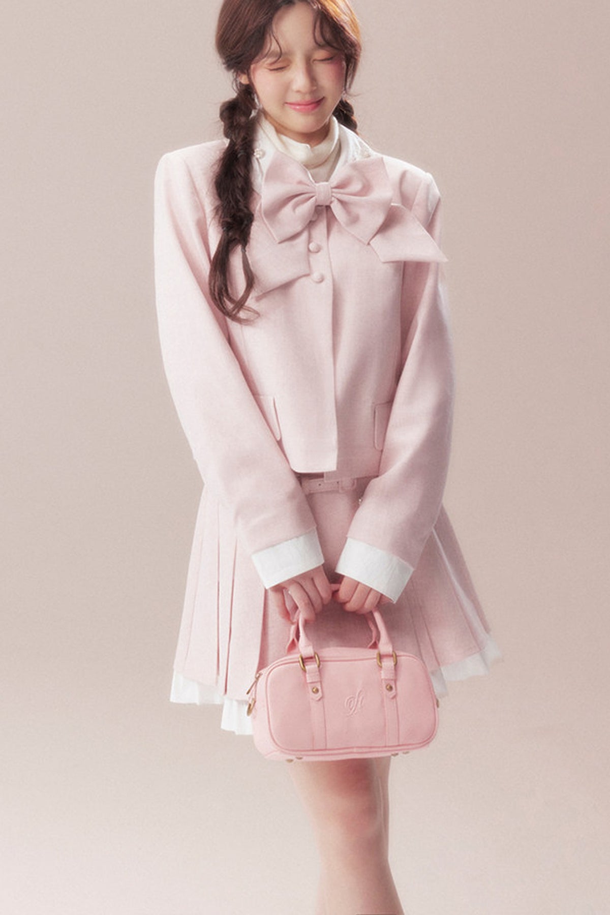 Bowknot Jacket and A-Line Pleated Skirt