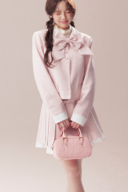 Bowknot Jacket and A-Line Pleated Skirt
