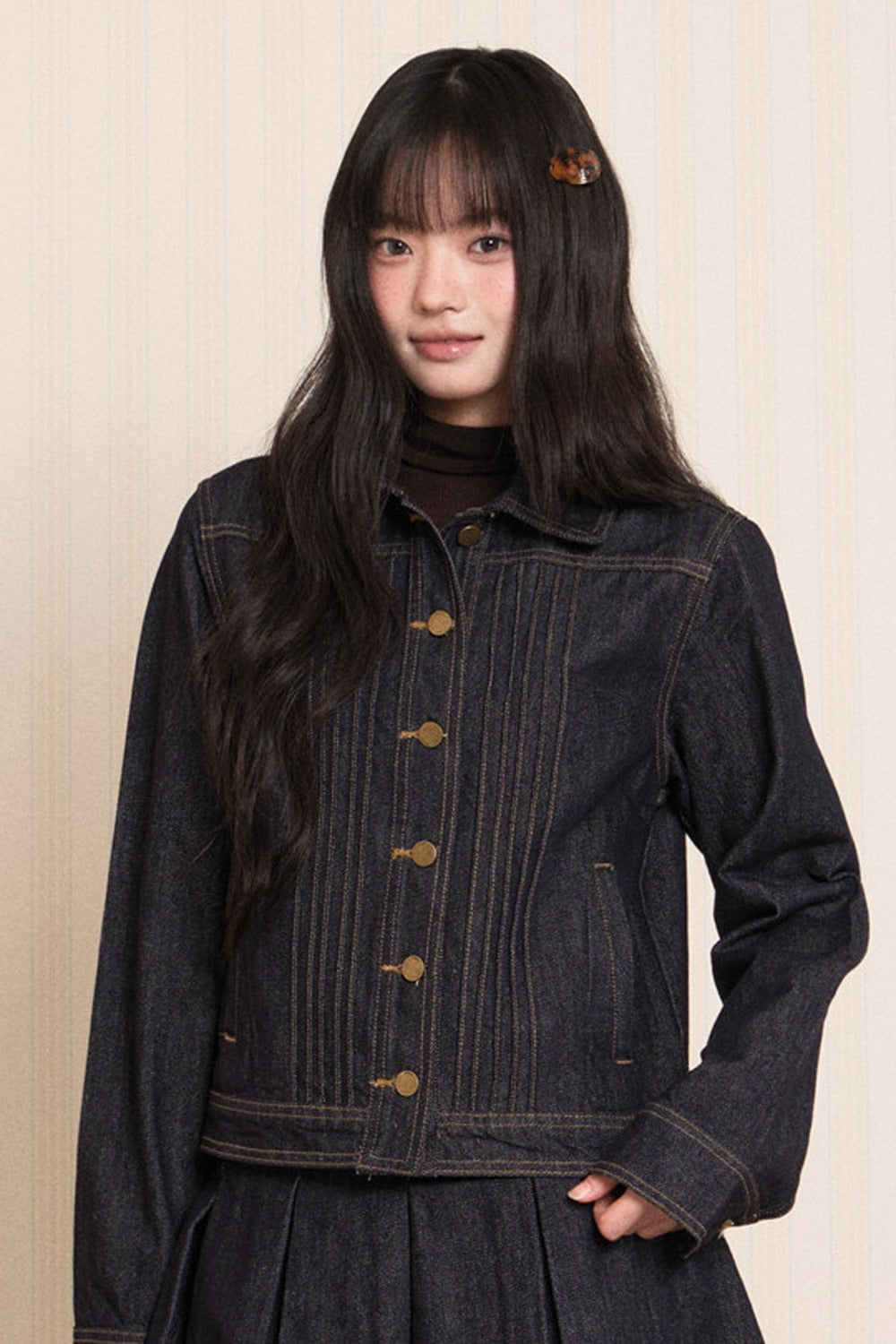 Washed Denim Lapel Tie Jacket