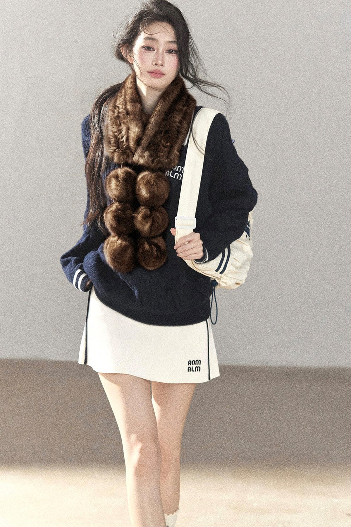 Fluffy Pom-Pom Eco-Fur Scarf