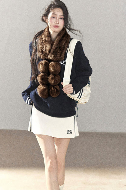 Fluffy Pom-Pom Eco-Fur Scarf