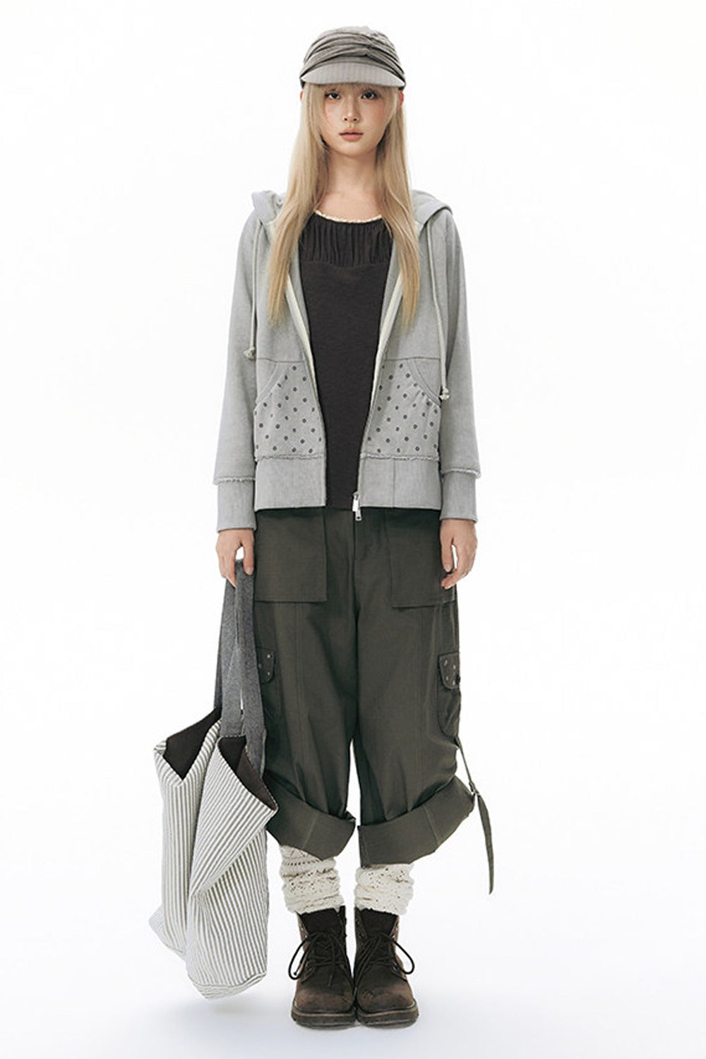 Foldable Hem Wide Leg Pants