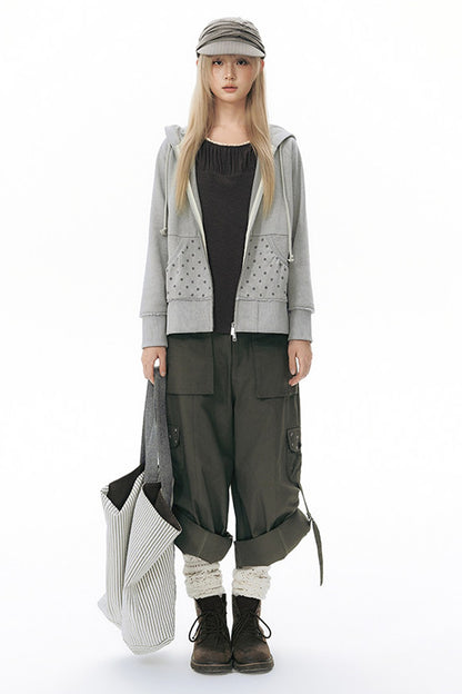 Foldable Hem Wide Leg Pants