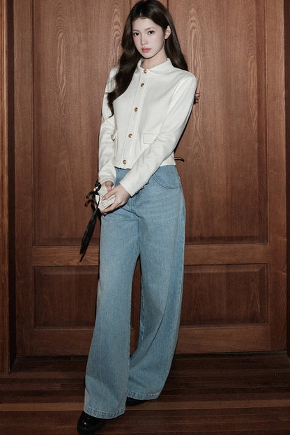 Mid-Waist Crisp Line Wide-Leg Jeans