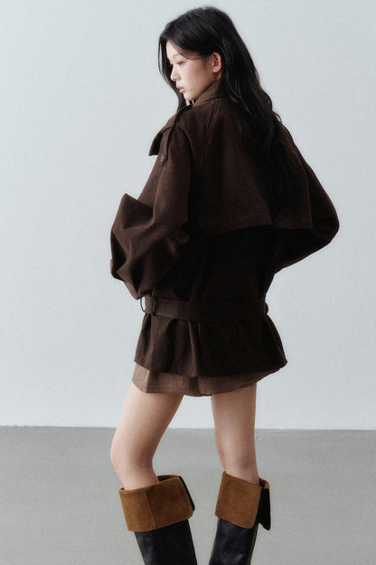 Bow Tie Low-Waist Cotton Trench Coat