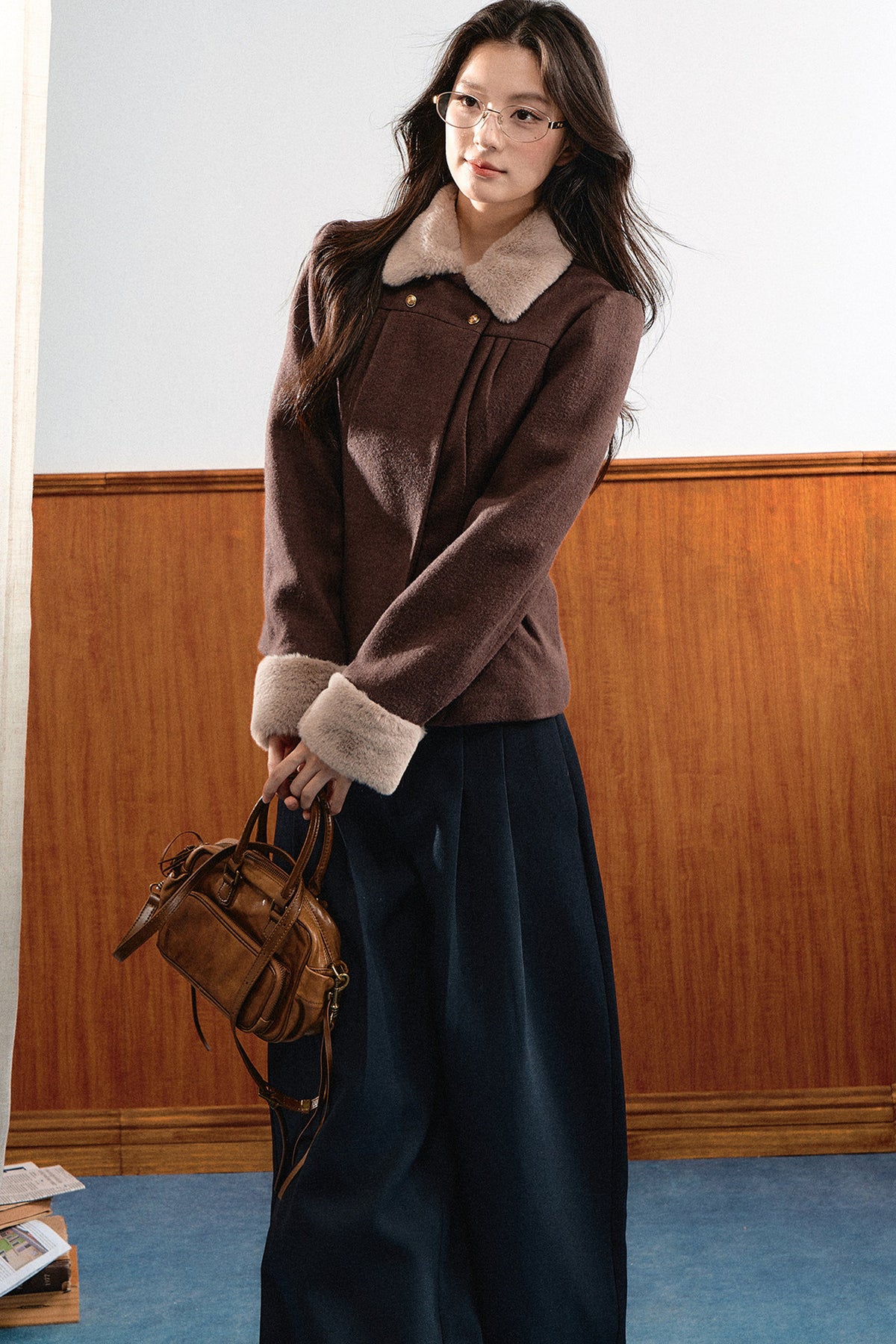 Plush Pleated Puff Shoulder Jacket