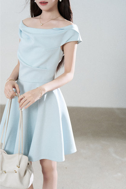 Lake Green Tencel Off-Shoulder A-Line Dress