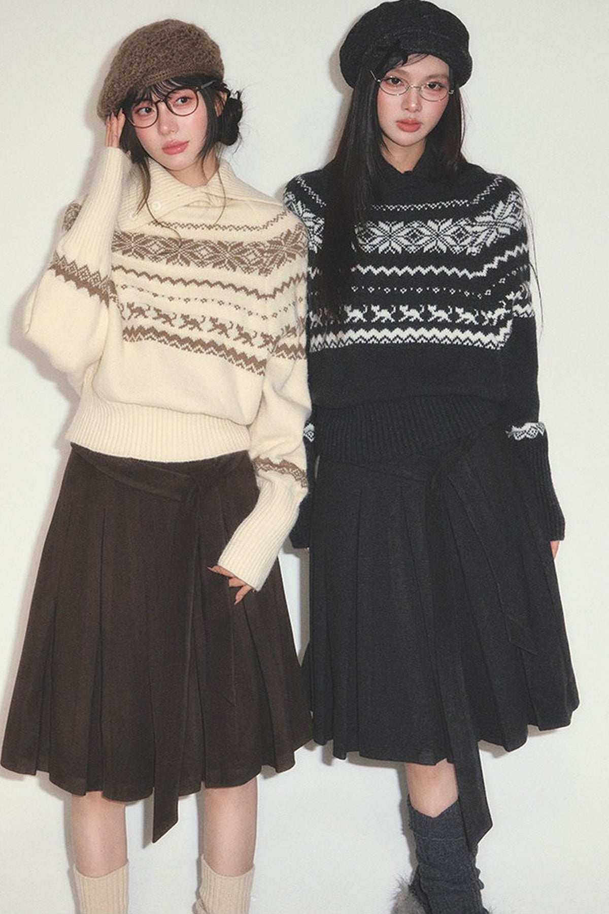 High-Waisted Woolen A-Line Umbrella Skirt