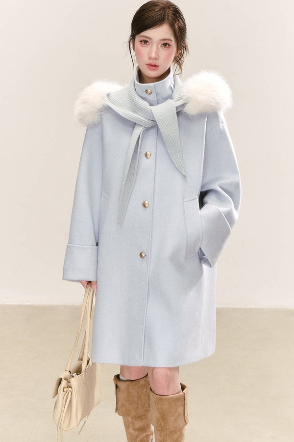Detachable Fur Collar Wool Blend Coat