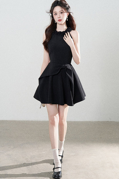 Black Halter A-Line Dress