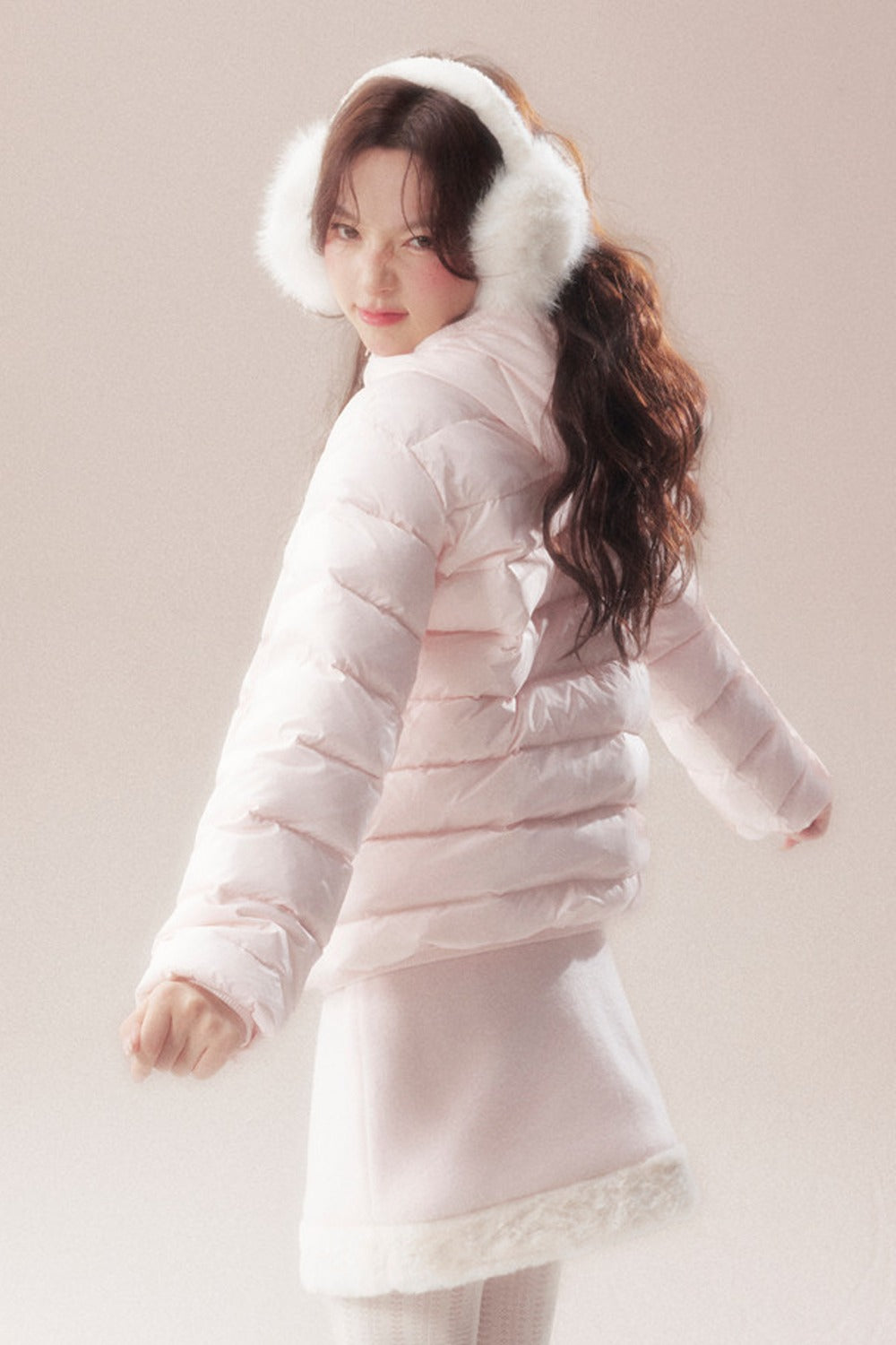 Hooded Logo Ribbed Down Jacket