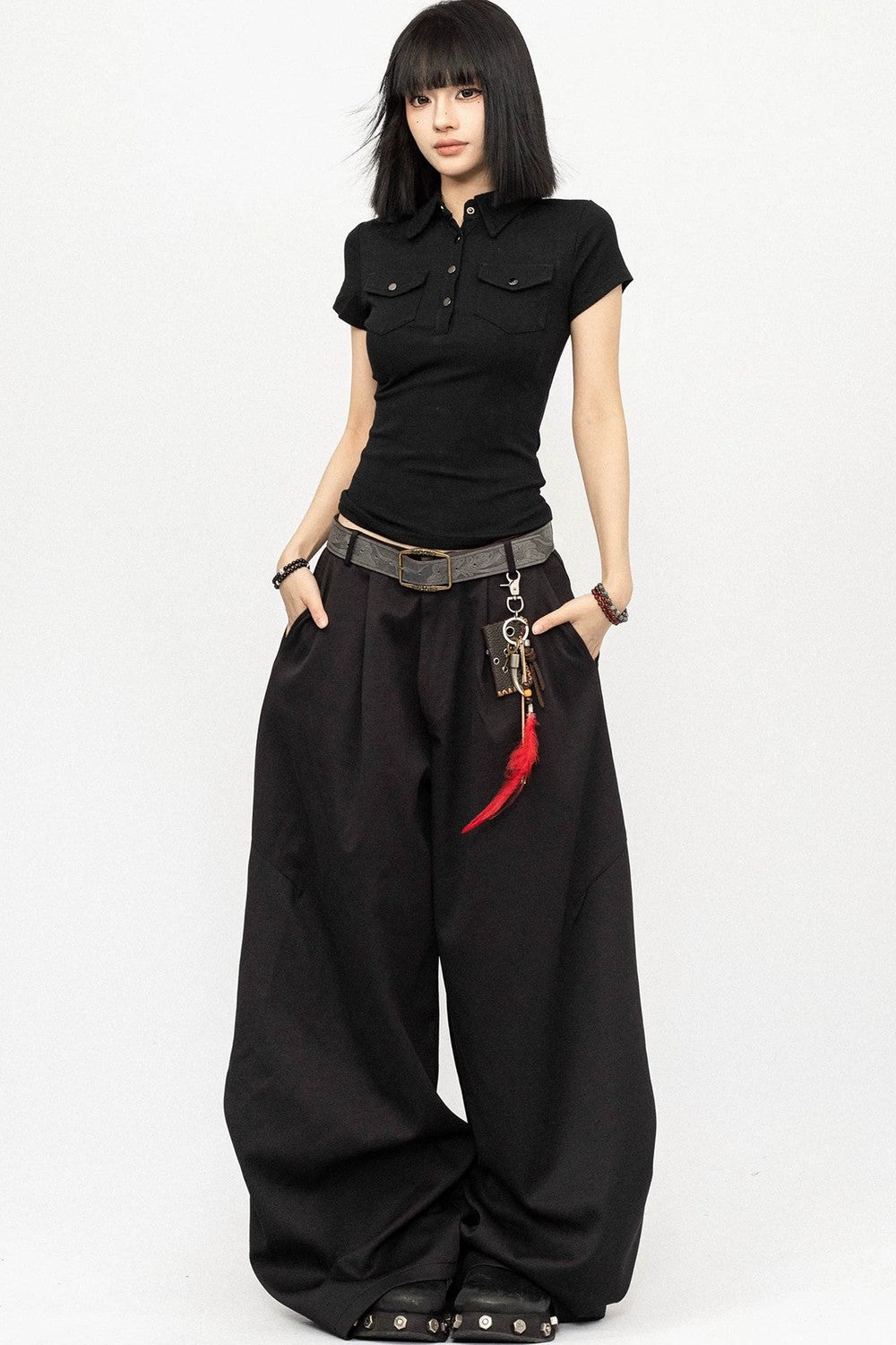 Black Polo Collar Top