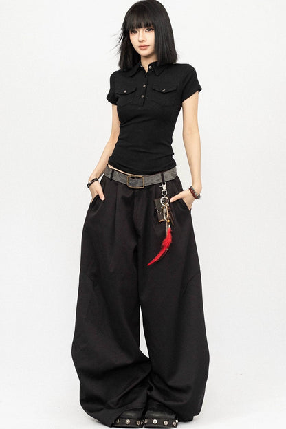 Black Polo Collar Top