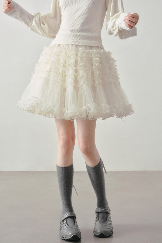 Multi-Layered Tulle Ruffle Skirt