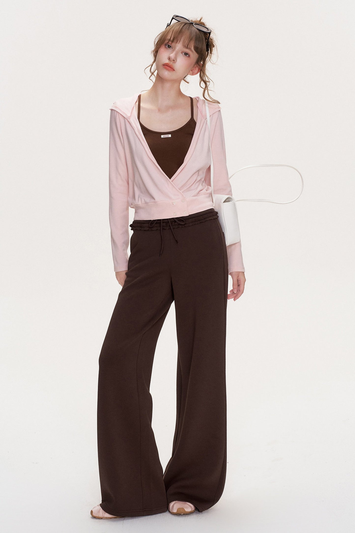 T-shirt a righe a maniche lunghe con scollo a V incrociato