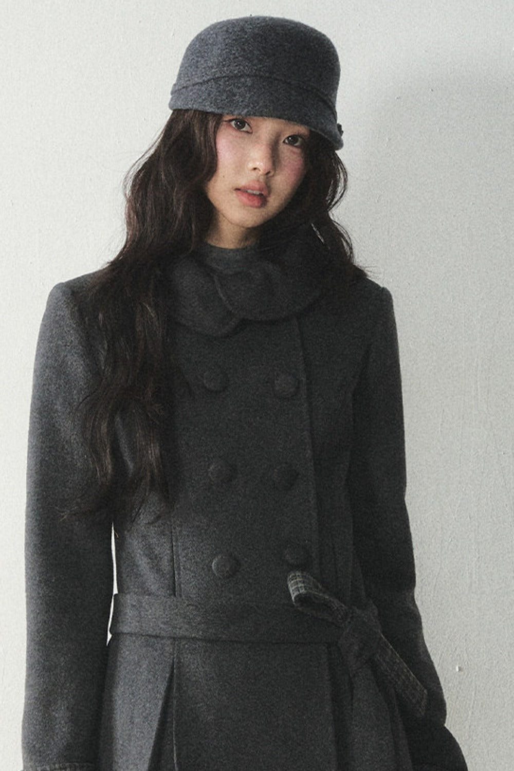 Plaid Collar Double-Breasted Wool Coat