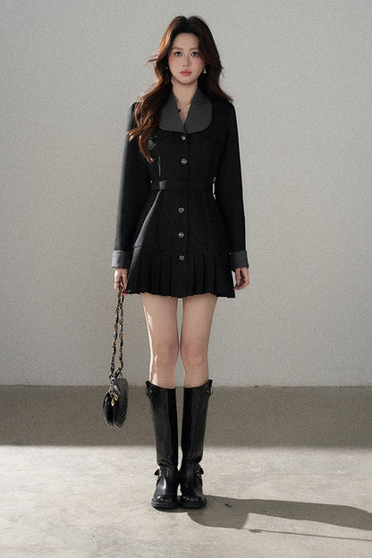 Black Bow Pleated Dress