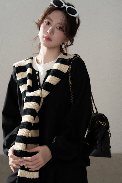 Hooded Shawl Sweatshirt and Wide-Leg Pants Set-Up