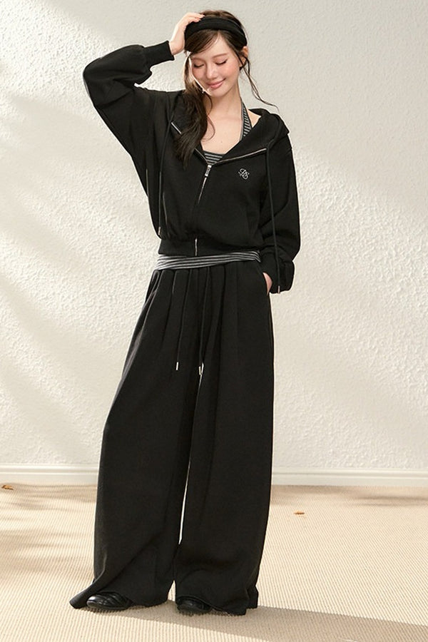 Hooded Drawstring Cardigan Set-Up
