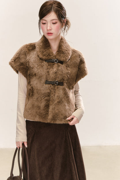 Gilet sans manches en fausse fourrure marron