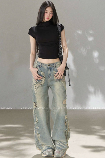 Retro Ripped Denim Pants