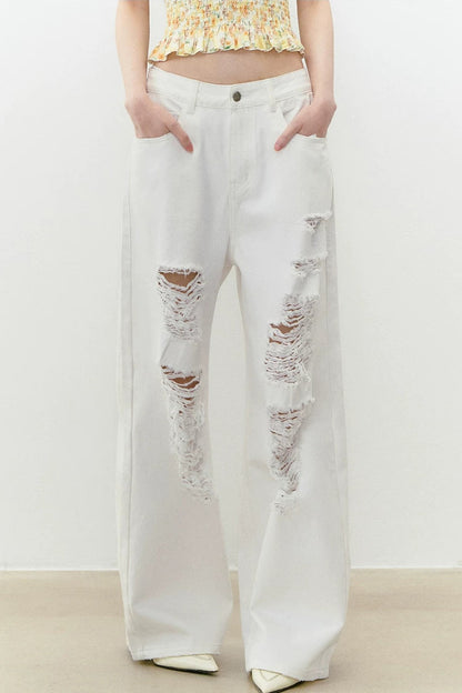 Rhinestone Ripped Denim Pants