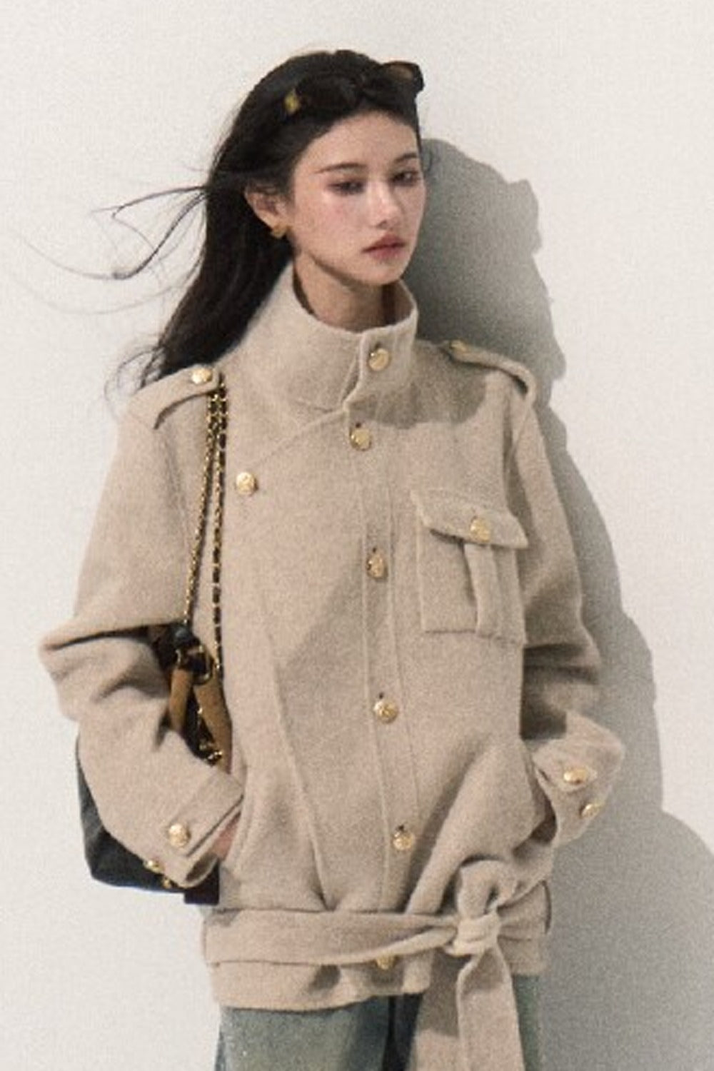 Veste coupe-vent courte en laine double face