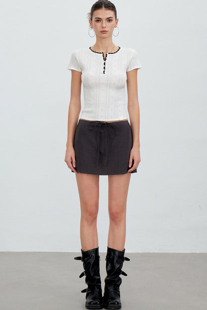 Adjustable Tie Tencel A-Line Skirt