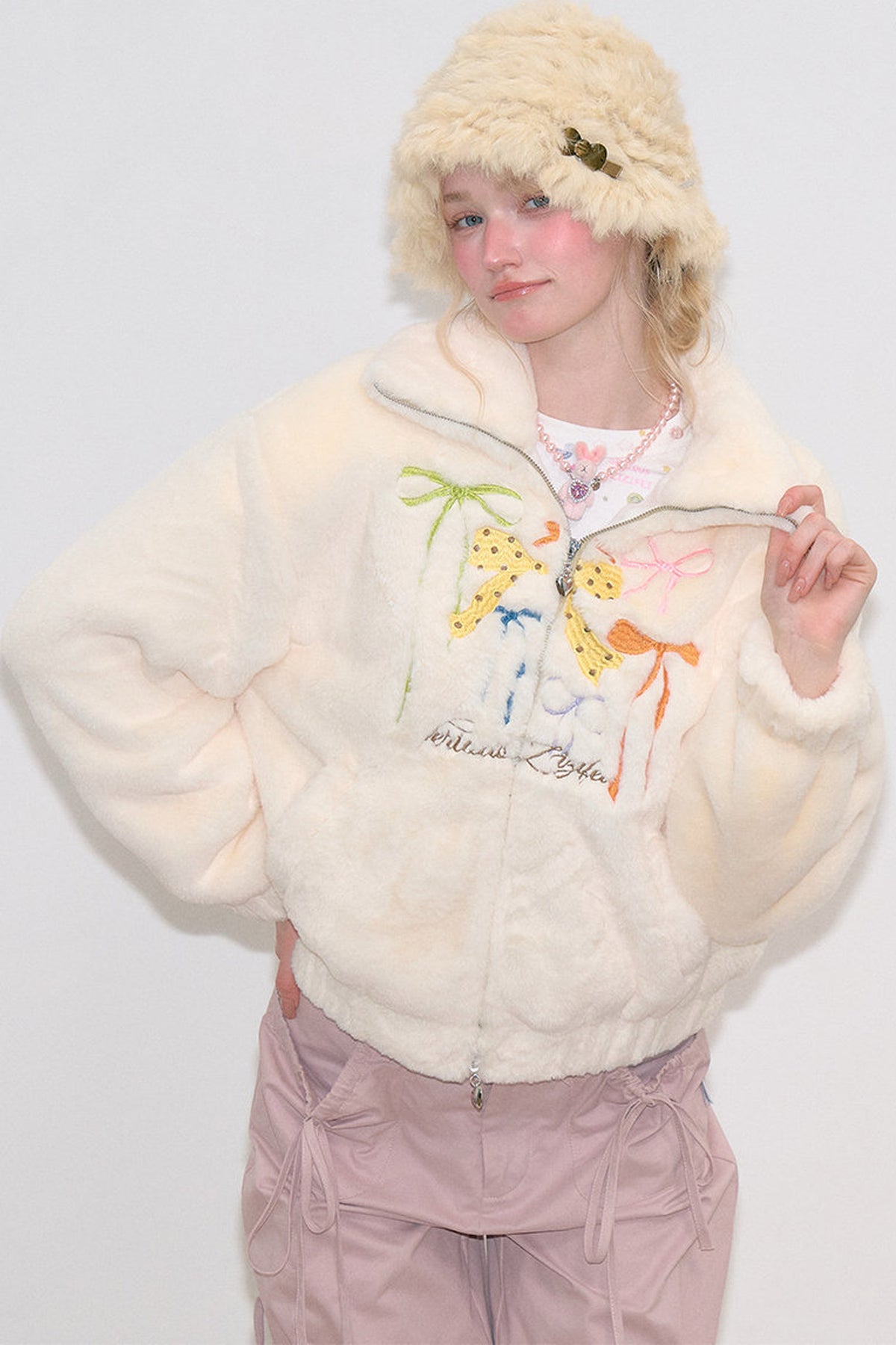 Butterfly Embroidery Lamb Wool Jacket
