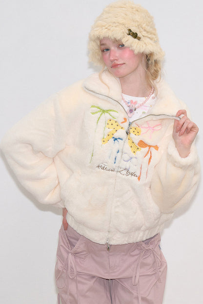 Butterfly Embroidery Lamb Wool Jacket