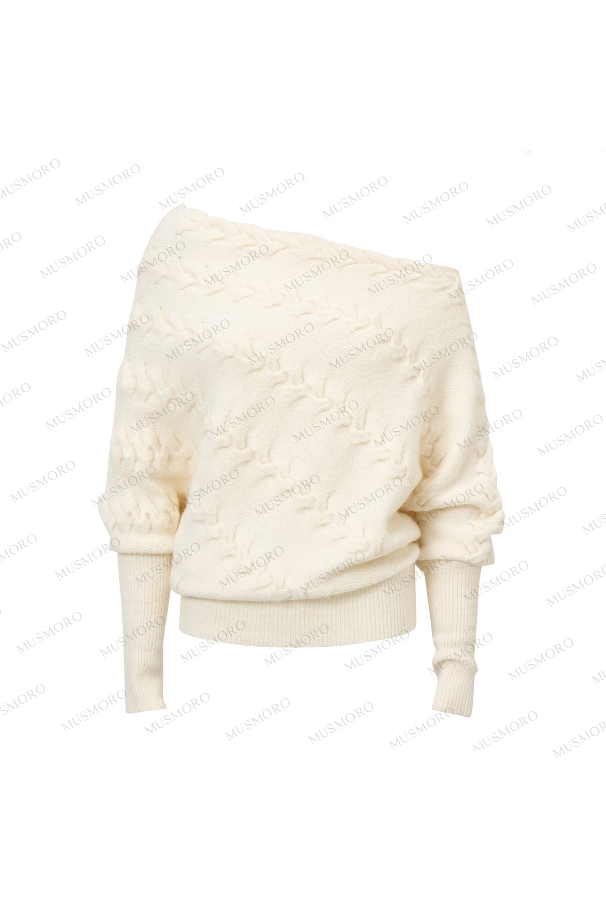 Diagonal Cable Knit Off-Shoulder Sweater
