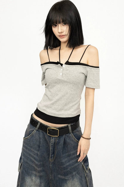 Color-Blocked Off-Shoulder Top