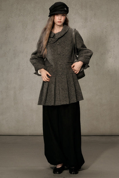 70% Wool Blend Double-Sided Pleated Coat