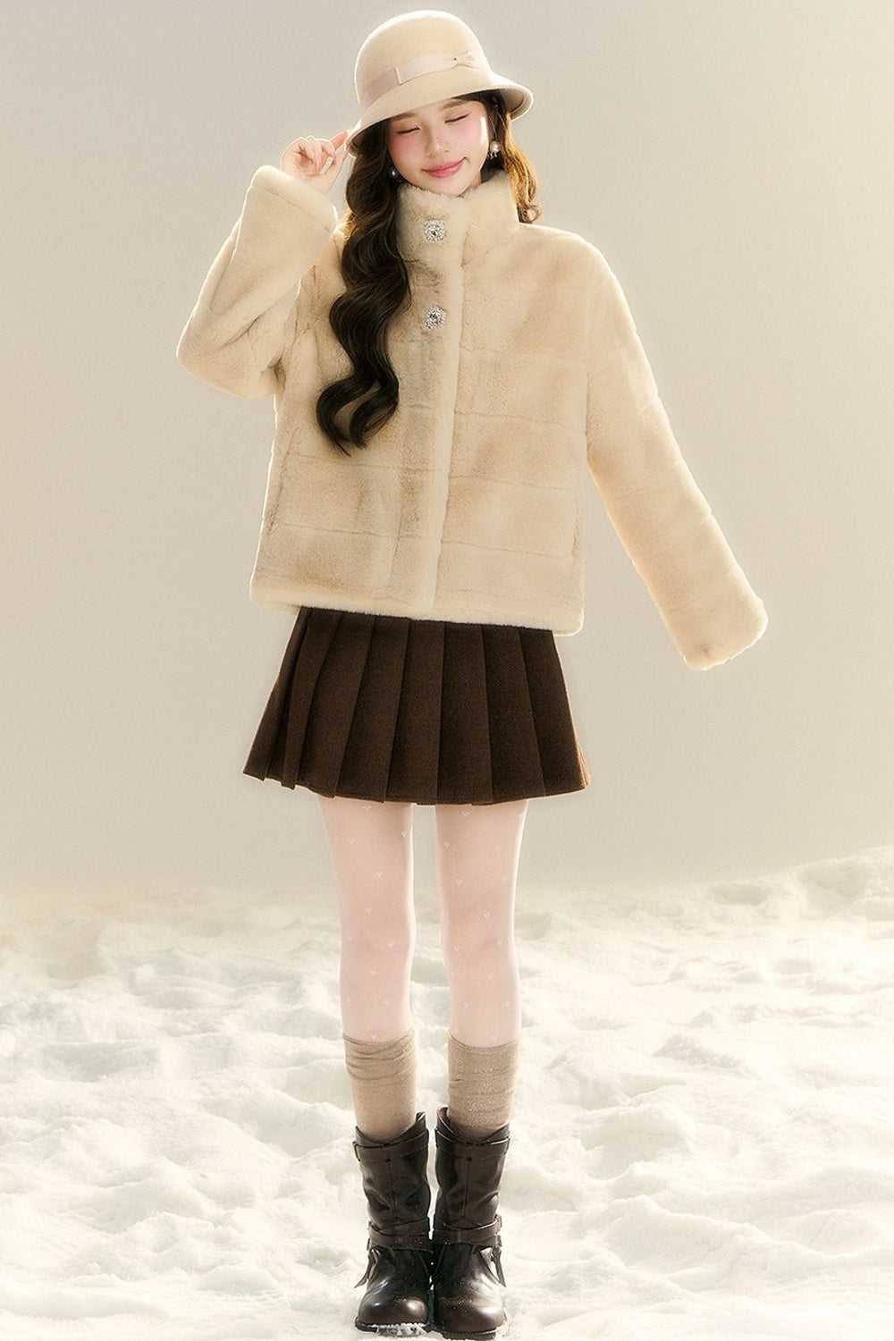 Stand Collar Imitation Fur Jacket