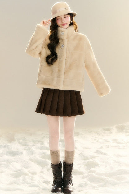 Stand Collar Imitation Fur Jacket