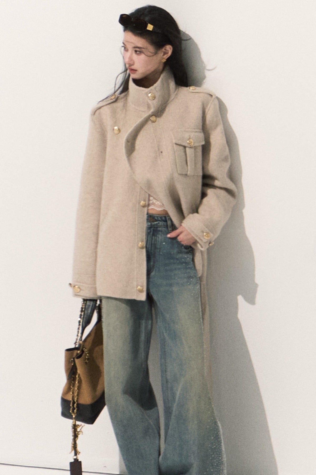 Veste coupe-vent courte en laine double face